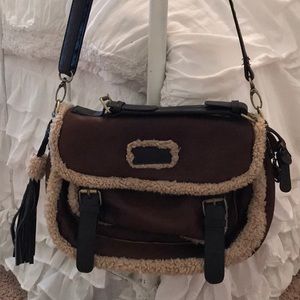 Chocolate suede & tan wool bag